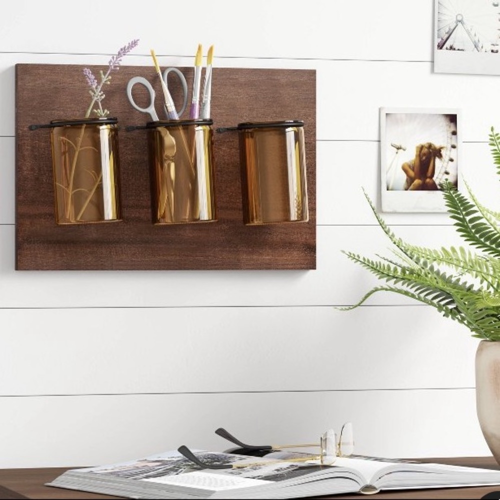 NWT Threshold Wooden Plaque With Brown Mason Jars